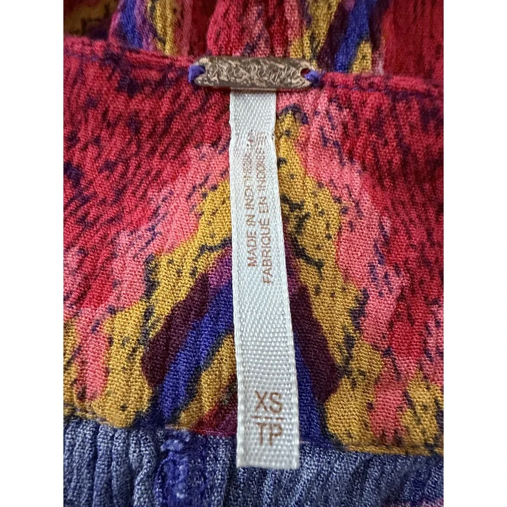Free People Romper Womens XS Multicolor Ikat Print Boho Festival Rayon Playsuit